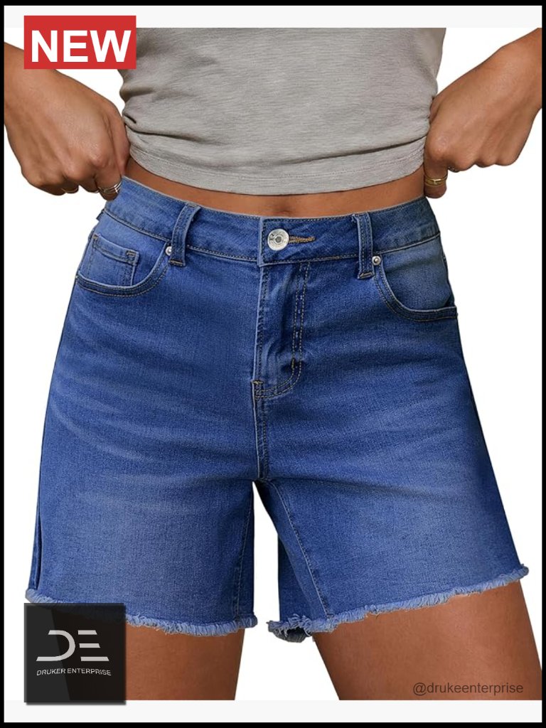 Women's High Waisted Raw Hem Stretchy Denim Jean Shorts 6" Inseam Cut Off Jorts